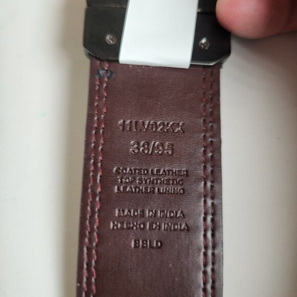 Levis Reversible Black Brown Coated Leather Top Synthetic Lining Belt Mens 38 - Picture 9 of 16